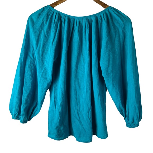 Joie Khan Peacock Blue Pullover Peasant Blouse - Picture 7 of 7